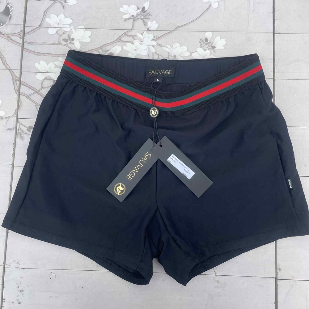 Sauvage Women's Athletic Shorts with Red and Green Stripes